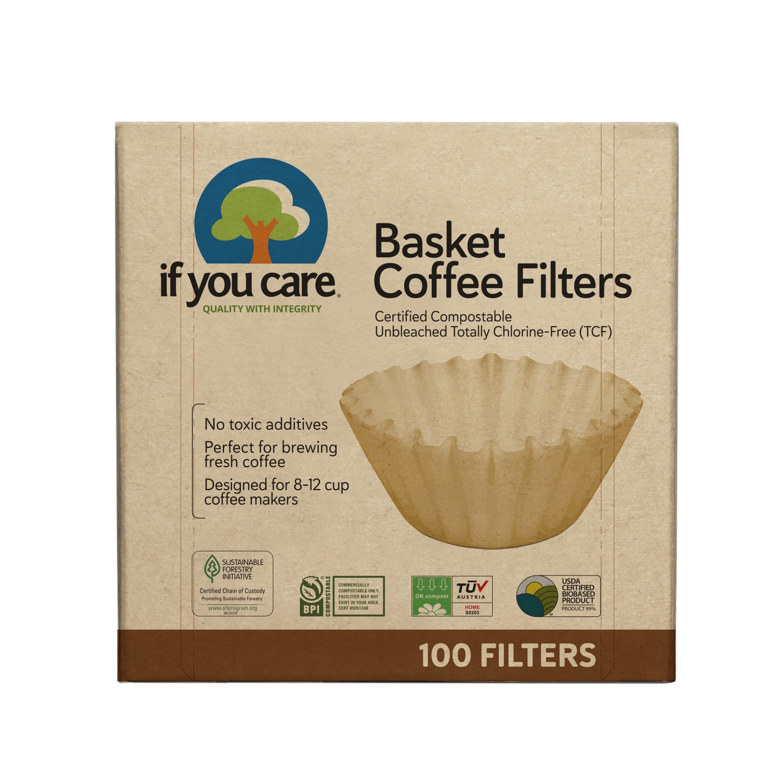 If You Care J25005-12 Coffee Filters, 8-Inch Basket in Poly Bag, Count, Pack of 12 Kaffeefilter, 20,3 cm Korb in Polybeutel, 100, 12 Stück, Kunststoff, Natur