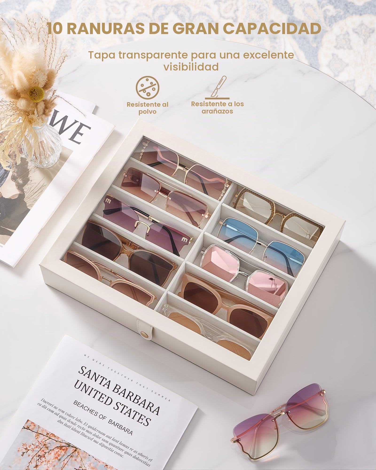 Lolalet Caja organizadora de gafas de sol de 10/20 ranuras, vitrina de gafas para múltiples pares de soportes de colección de gafas