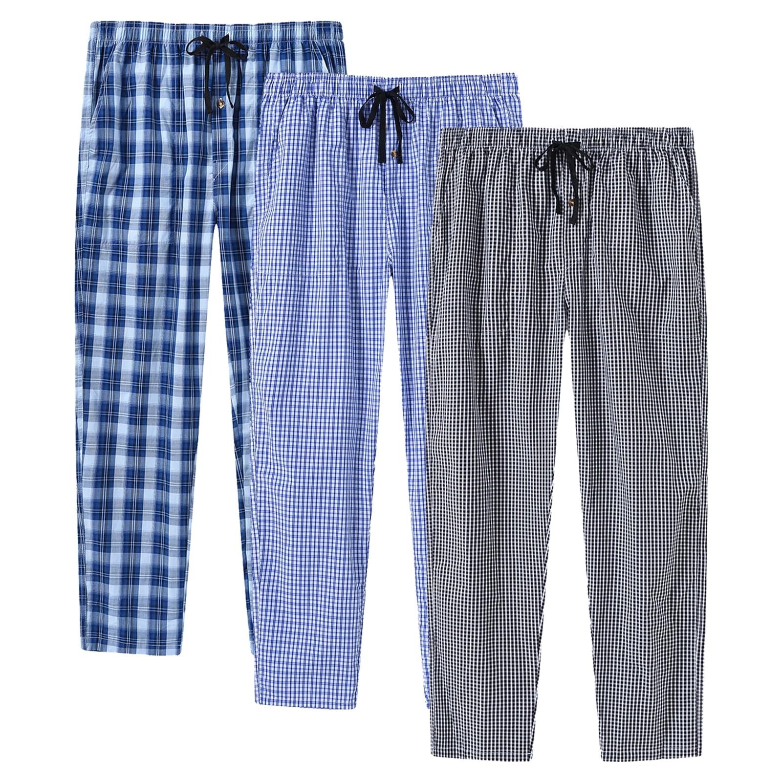 mofiz Mens Cotton Pajama Pants Lightweight Lounge Sleep Plaid Bottoms with Pockets Drawstring-picture-40