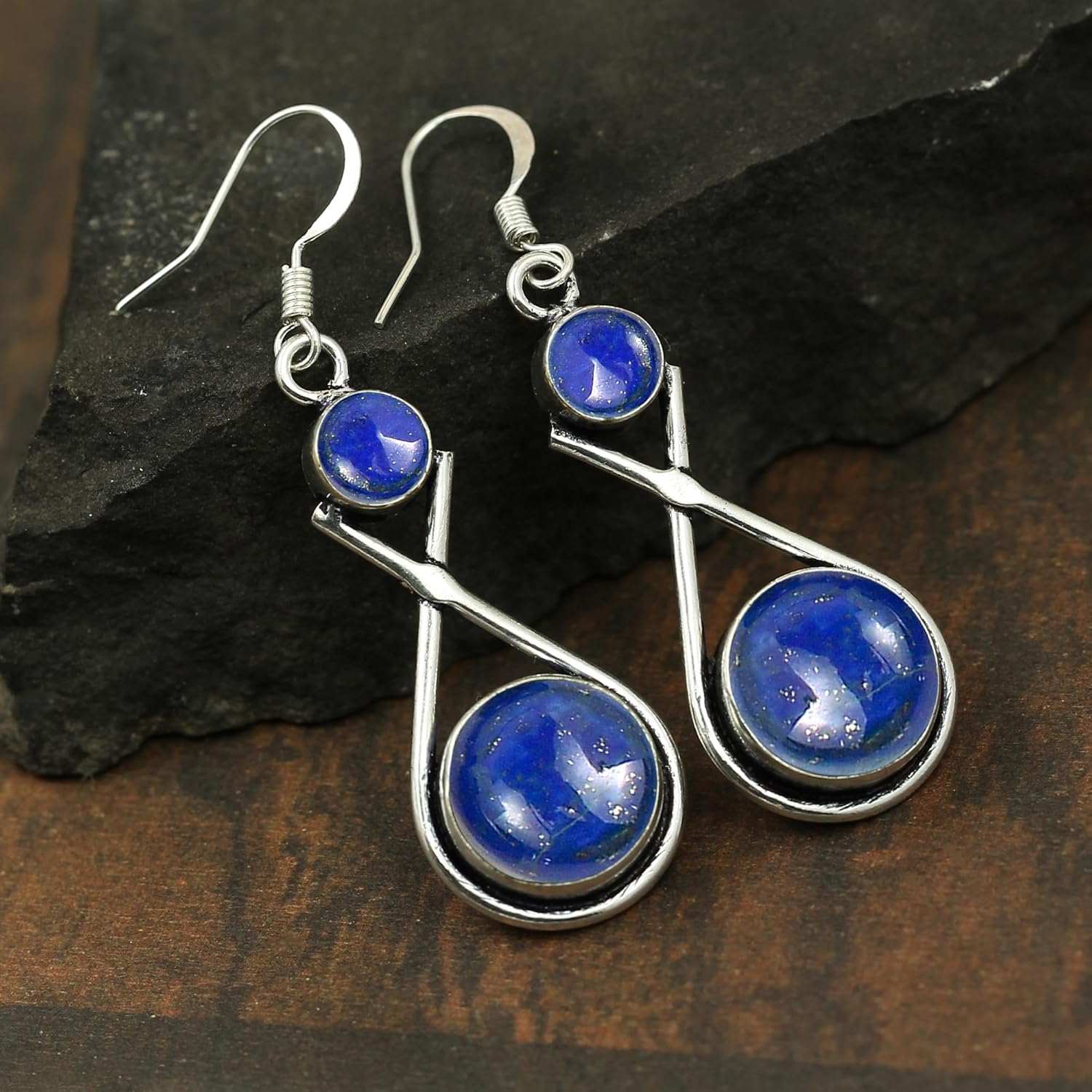 Natural Round Gemstones Dangle Earrings for Women – Handmade 925 Silver Plated Boho Drop Earrings – Lightweight and Comfortable Fashion Jewelry – Gift for Daily Wear or Special Occasions - Image 6