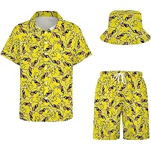 Mens Funny Hawaiian Matching Set Summer Beach Tracksuit 3 Piece Outfits Button Down Shirts Shorts and Bucket Hats