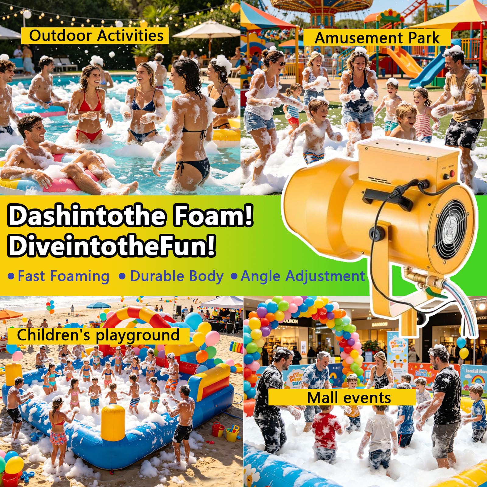 Máquina de Espuma para Fiestas, ¡Cabe en tu monovolumen! Cañón Ligero 60 min, Cubre 80 m², Montaje y desmontaje por una Persona, Ideal para Profesionales de Eventos