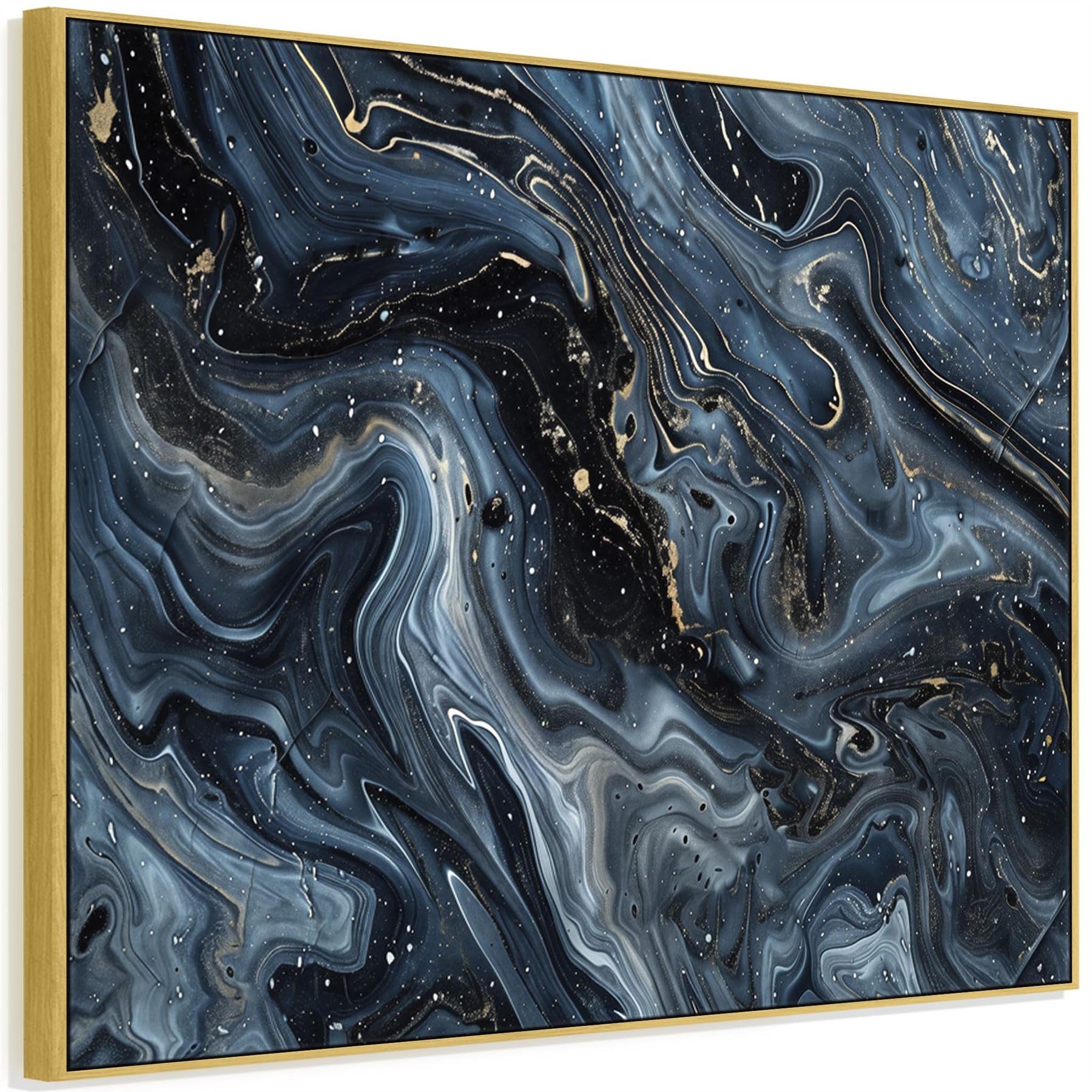 Wallfillers Blue Gold Abstract Framed Canvas Wall Art - Pathways (84Cm X 69Cm)