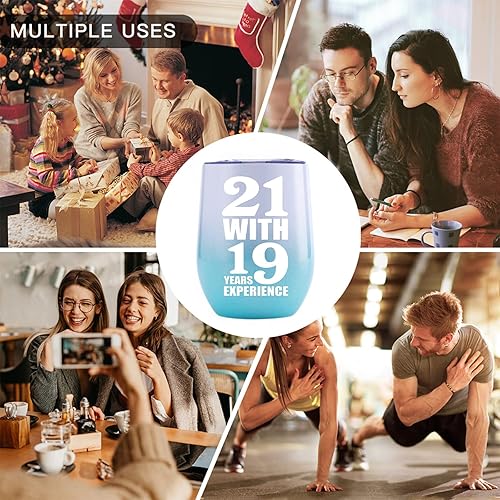 Miniatura 7 de FABUVIEW Vaso de vino de 12 onzas con tapa a presión, vaso de vidrio de acero inoxidable aislado al vacío con pajilla, vaso de viaje azul para