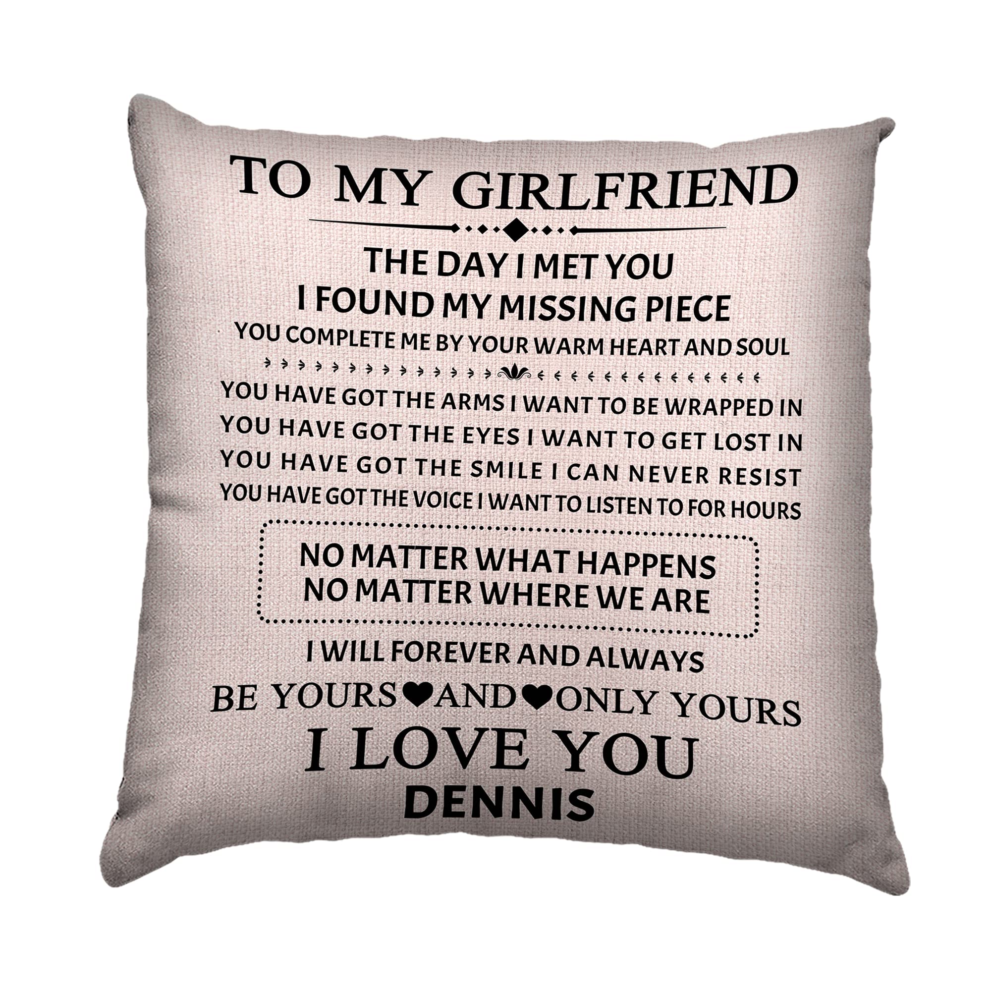 The Day I Met You Found My Missing Piece, Customized Girlfriend Pillow Including Insertion,Valentine Gift,Best and Premium Quality, Soft Comfortable to Enjoy Deep Sleep 14*14inch