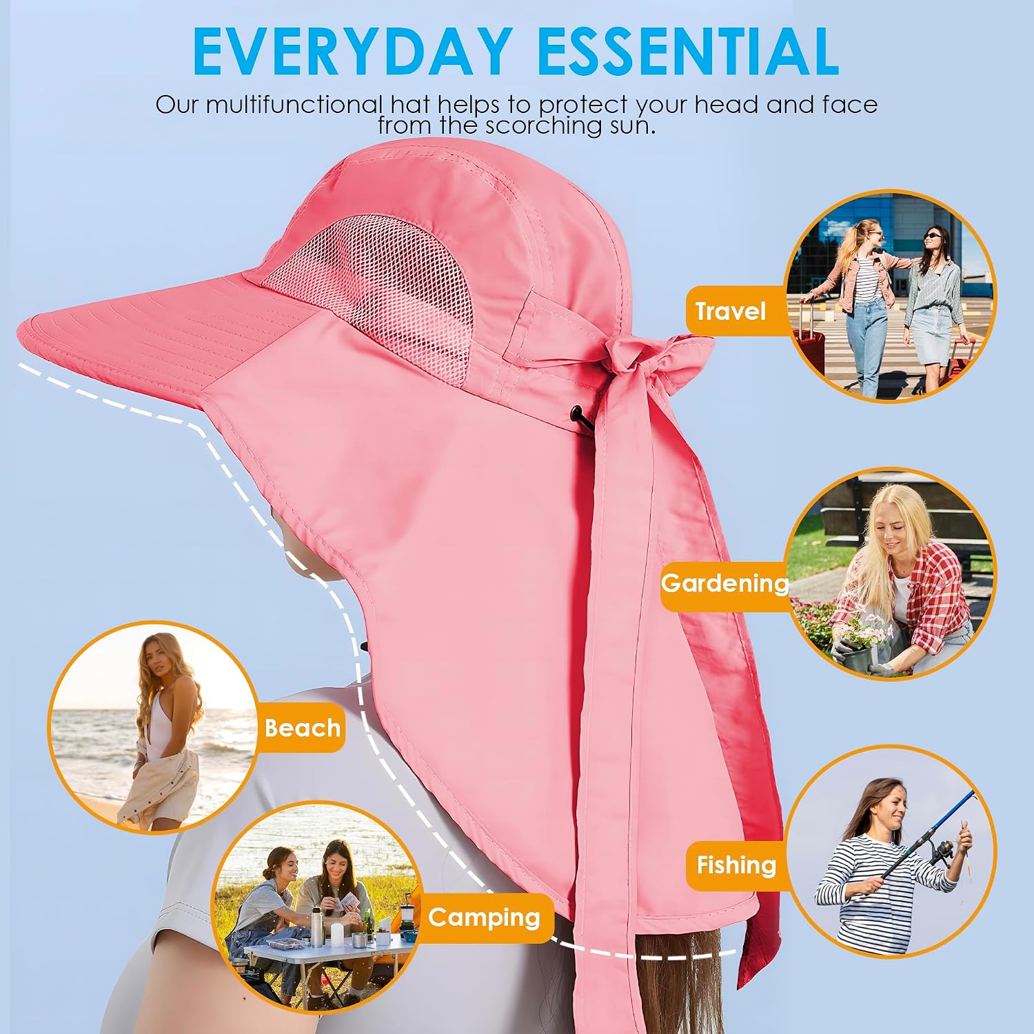 Womens Sun Hat UV Protection, Foldable Waterproof Wide Brim Bucket Hats with Neck Flap for Summer Beach Fishing Hiking image 4