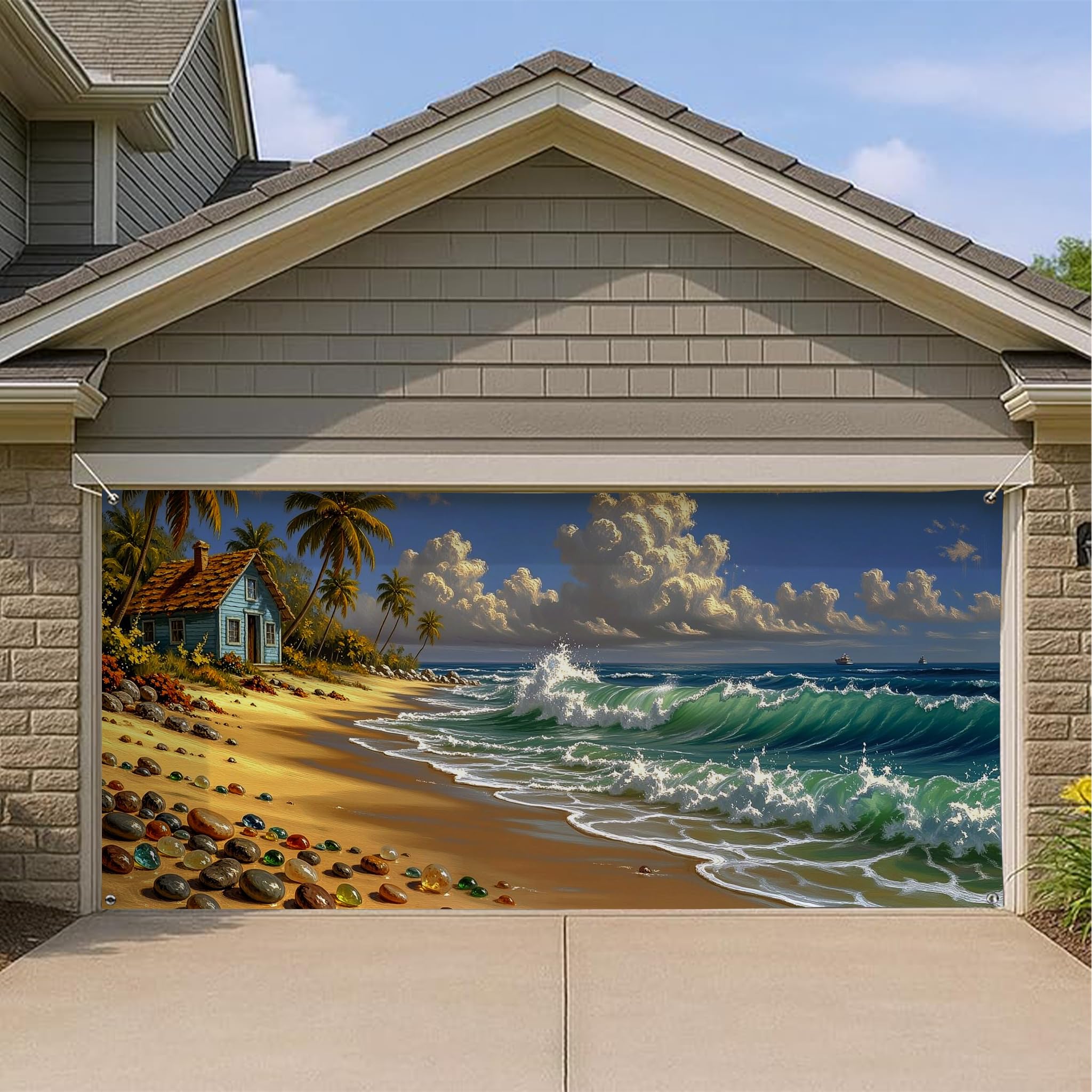 Grandes décorations de garage motif vagues tropicales au design haut de gamme