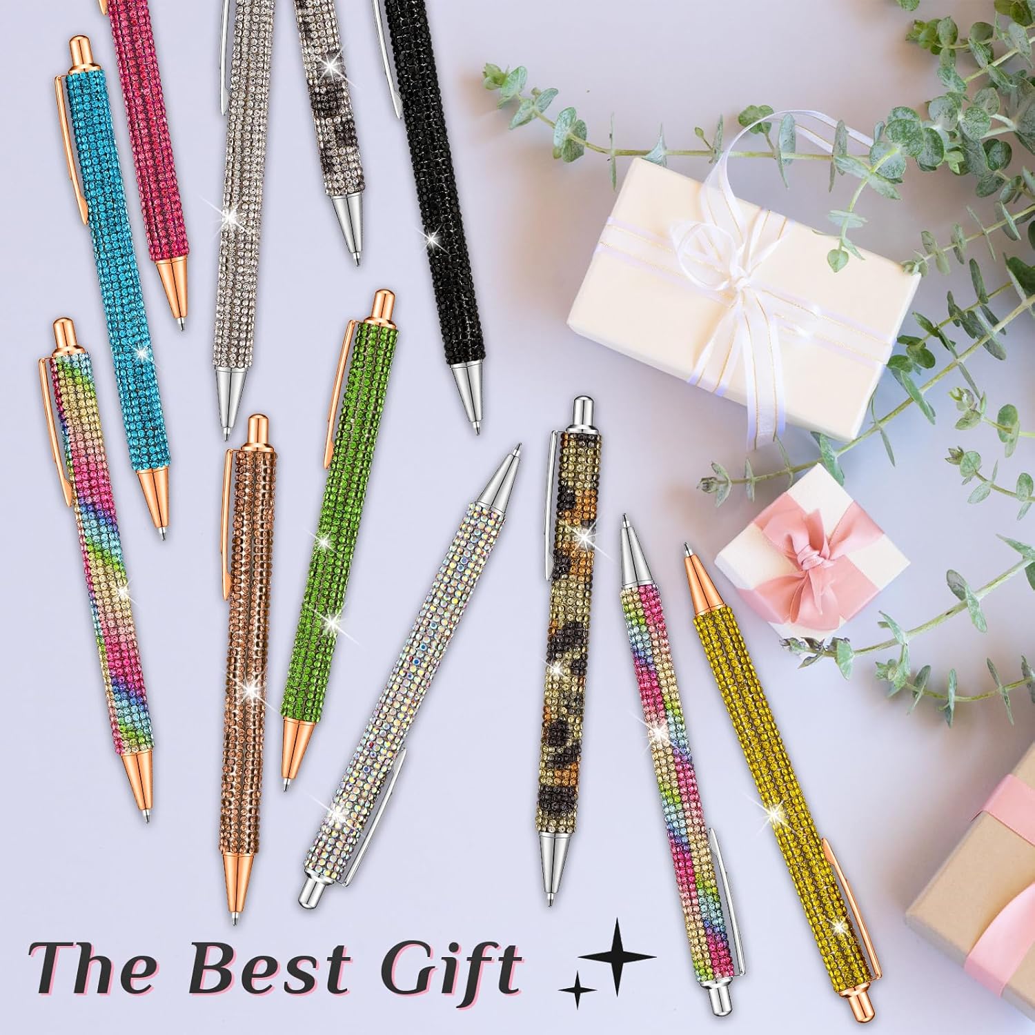 Seajan 24 Pcs Rhinestone Pens with Black Ink, Crystal Bling Retractable Ballpoint Pens for Wedding Guest Book, Bridal Shower, Party Favors, Office and Gifts(Multi Colors)