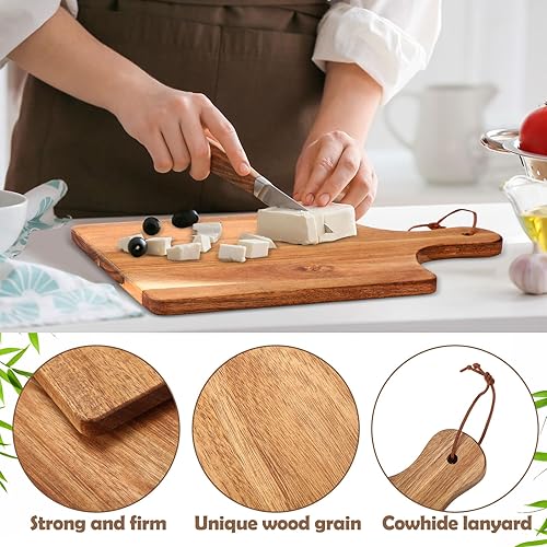 Miniatura 3 de Tioncy Juego de 3 tablas de cortar de madera de acacia grandes de 16.5 x 13 pulgadas, 13.3 x 10 pulgadas y 11.5 x 9 pulgadas, tablas de charcutería
