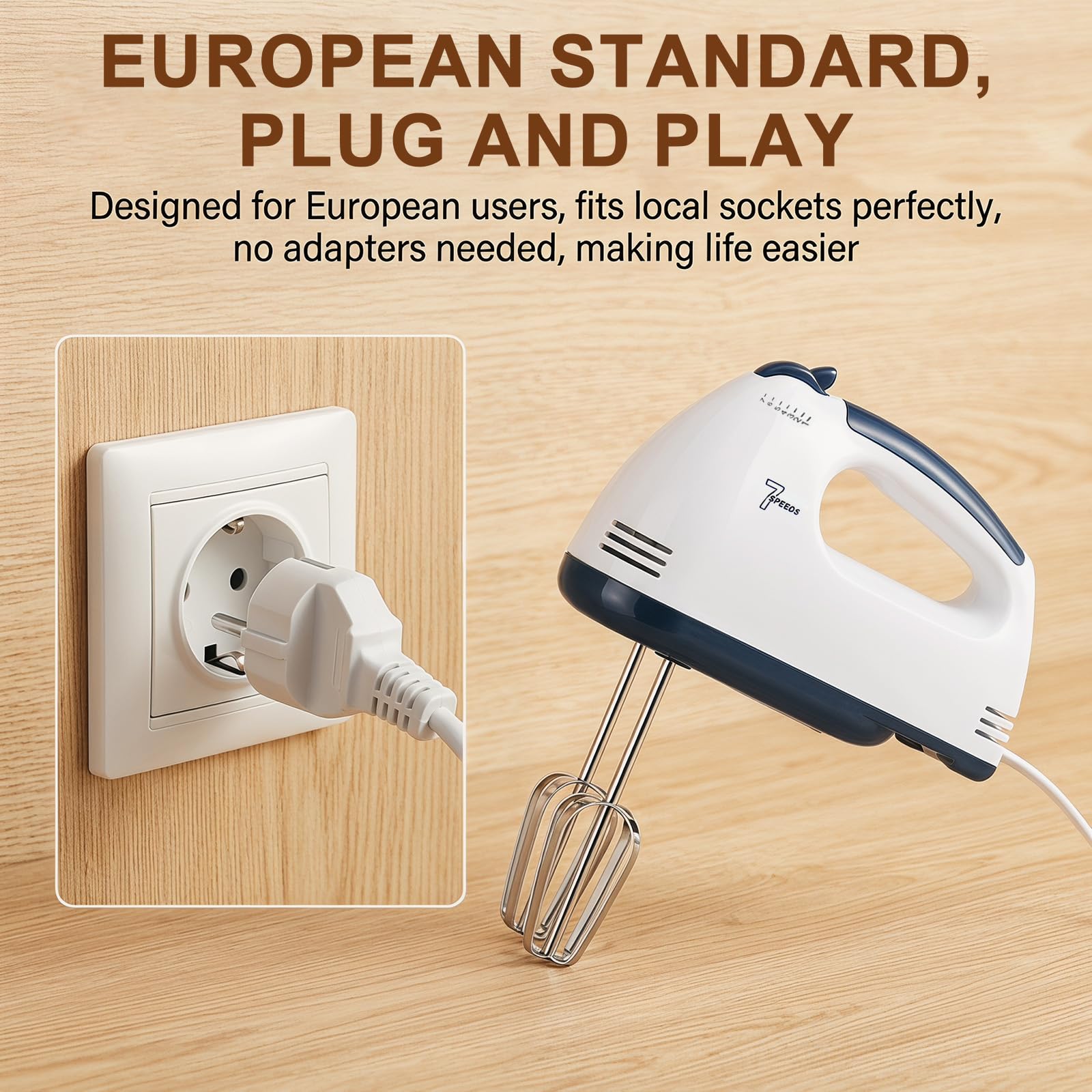 CEWROM Frullatore elettrico a mano, piccolo miscelatore alimentare a 5 velocità, 304 accessori in acciaio inox (1 frusta, 2 fruste, 2 ganci per impasto), ideale per applicazioni in cucina e