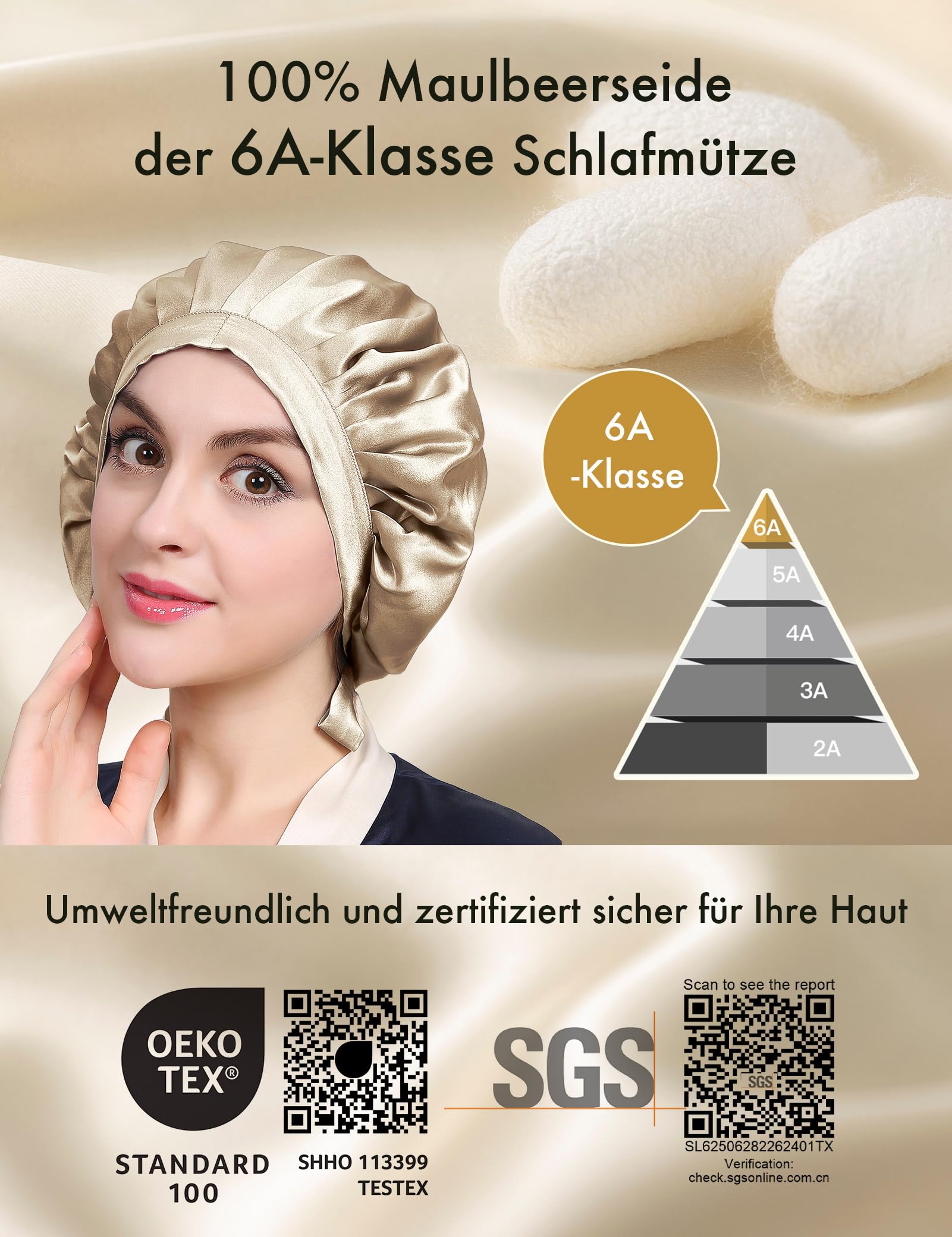 LilySilk Moerbeizijden haarkap, slaapmuts, slaapmuts, 100% zijde, 19 momme, lange zijden muts, muts voor krullend haar, nachtmuts om te slapen, zijden muts voor vrouwen met lang haar, lavendel, One