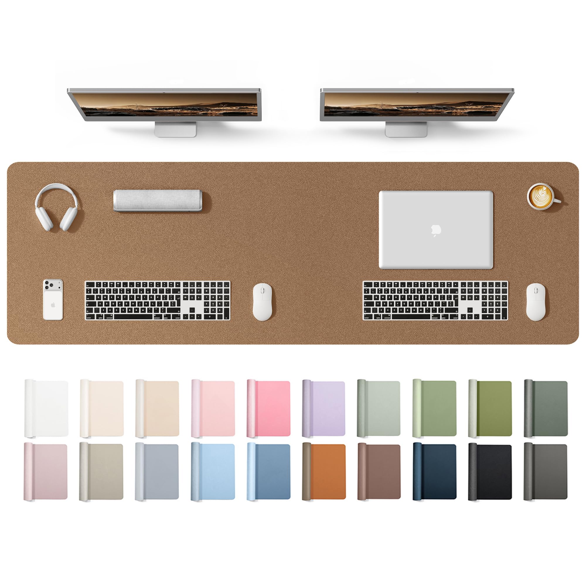 YSAGi Leather Desk Protector, Office Mat, Large Mouse Mat, Non-Slip PU Leather Blotter, Laptop Desk Mat, Waterproof Writing Pad for Office and Home(Shiny Bronze, 63" x 17.2")