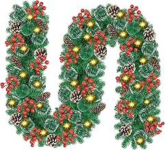 9ft Christmas Garland Christmas Garland with Lights Garlands Christmas Decorations Indoor Outdoor for Stairs Fireplace Door Home
