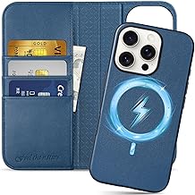Shieldon Coque Amovible pour iPhone 16 Pro 5G, Housse 2 en 1 Cuir Véritable Etui Portefeuille [RFID Blocage] Flip Anti-Choc Protection Compatible avec iPhone 16 Pro (6,3" 2024) - Bleu Royal