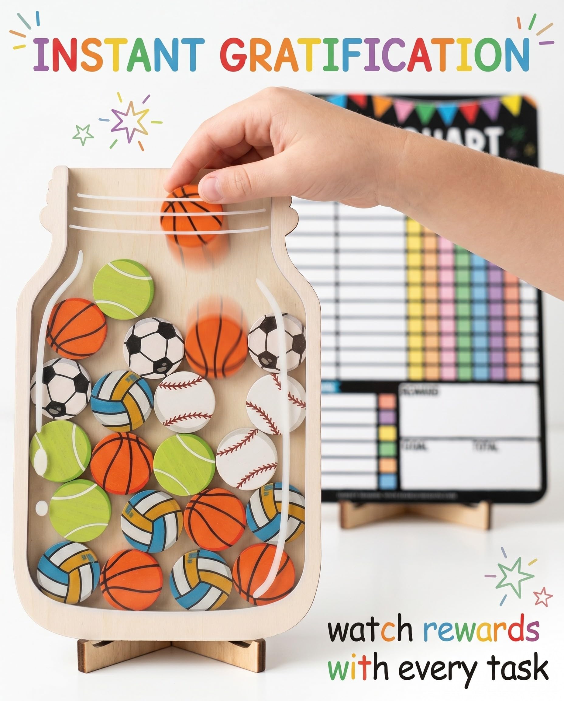 Tabella delle Ricompense per Bambini con 30 Stelle e Lavagna Magnetica per Bambini Sistema di Ricompensa per Casa, Scuola e Aula (Palline Colorate)