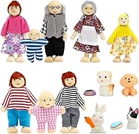 Vista 7 de ONEST Juego de 10 piezas de casa de muñecas de madera, mini figuras de personas, muñecas de madera, muñecas de madera, figuras de juego