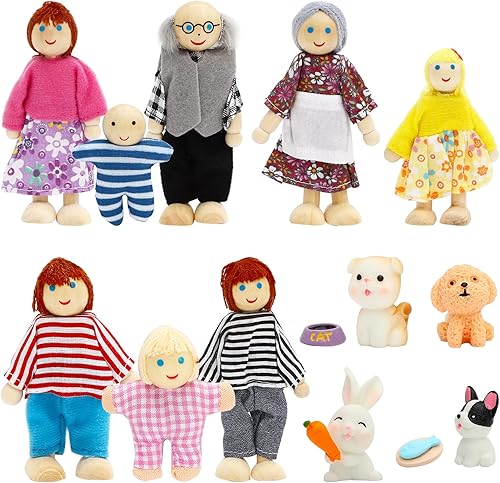 Miniatura 7 de ONEST Juego de 10 piezas de casa de muñecas de madera, mini figuras de personas, muñecas de madera, muñecas de madera, figuras de juego