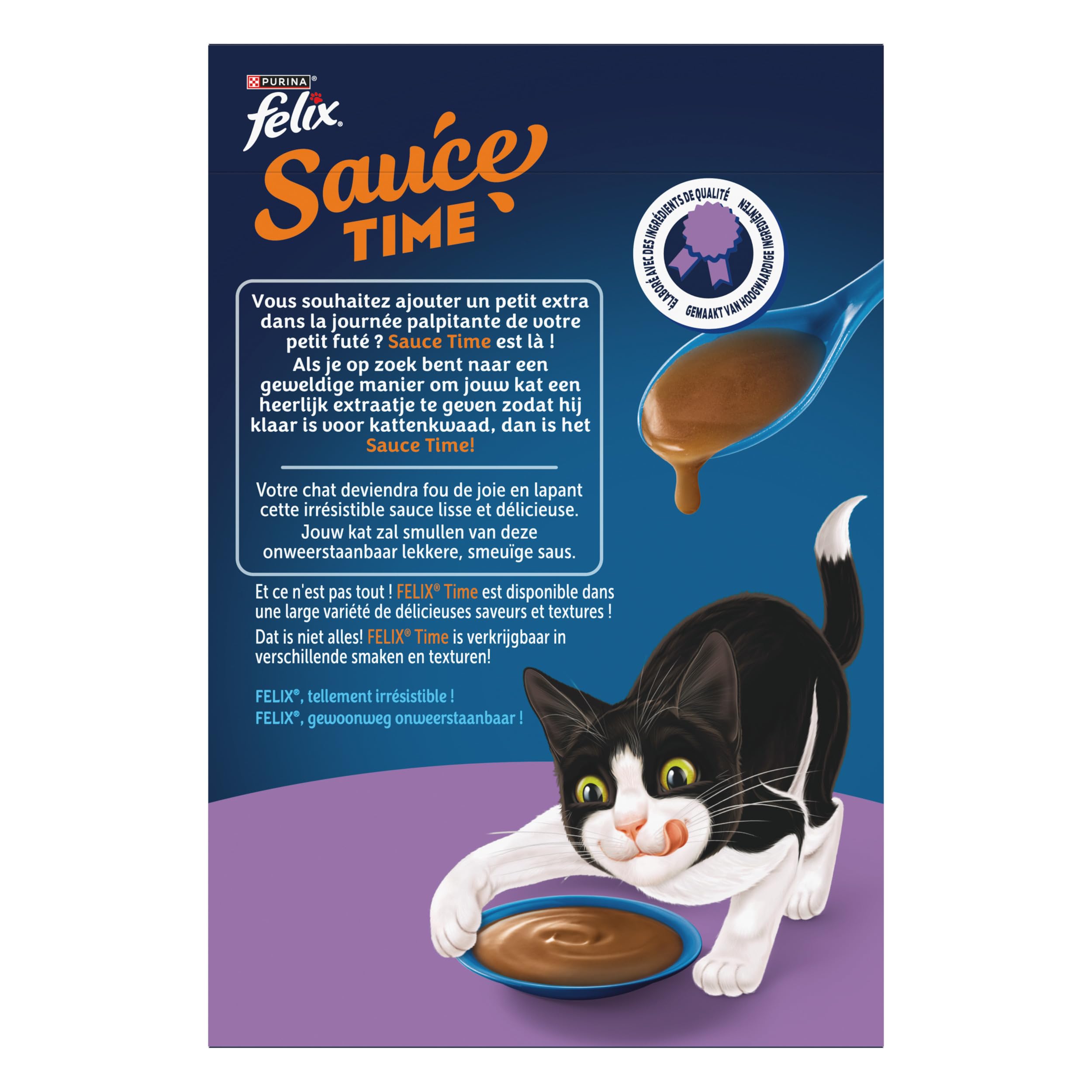 FELIX | Sauce Time | Aliment complémentaire en Sauce irrésistible pour Chat Adulte | Élaboré avec des ingrédients de qualité | Au Poulet, au Saumon | Sachets Fraîcheur |Lot de 8 boîtes de 6 x 40g