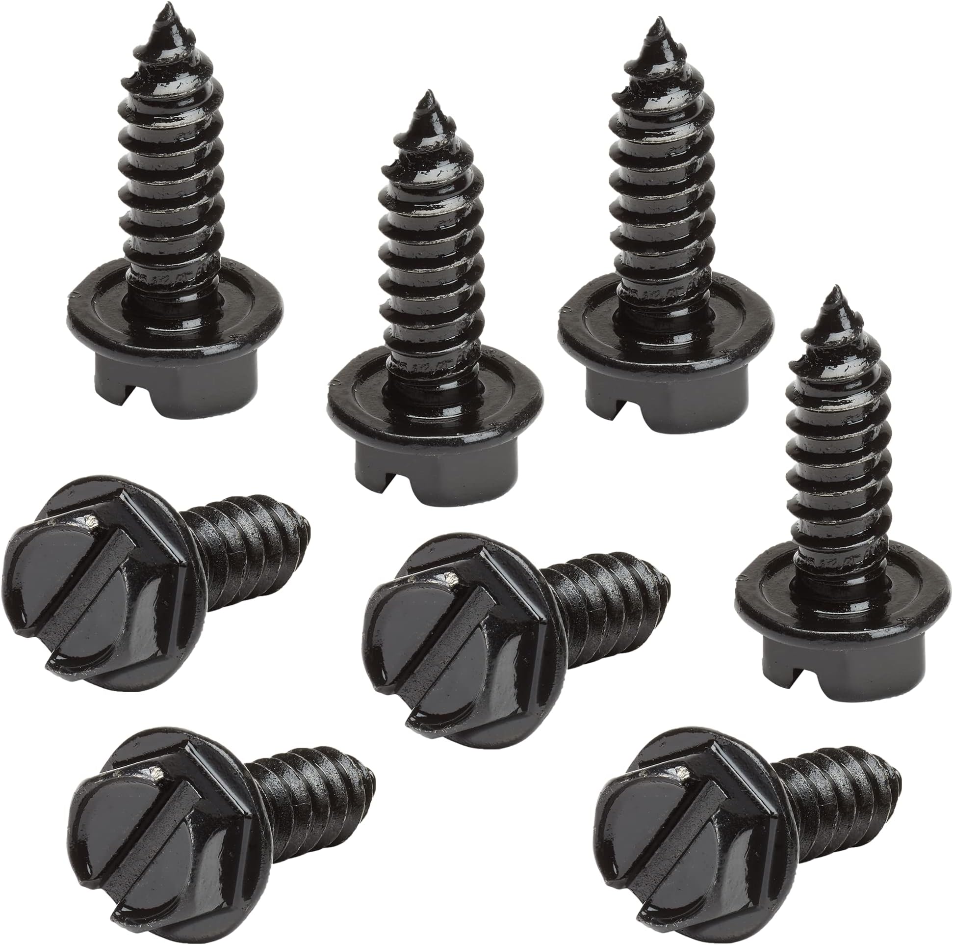 OttoSpeed Black Zinc Plated License Plate Screws (8 Pack) - 1/4-14x3/4 Slotted Hex Washer Head - Automotive License Plate Fasteners
