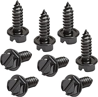 Black License Plate Screws Kit - Set of 8 Fasteners For Front and Back License Plates and License Plate Frames or Covers on Domestic Cars, Trucks, SUVs - Rustproof, Self Tapping Mounting Bolts (Black)