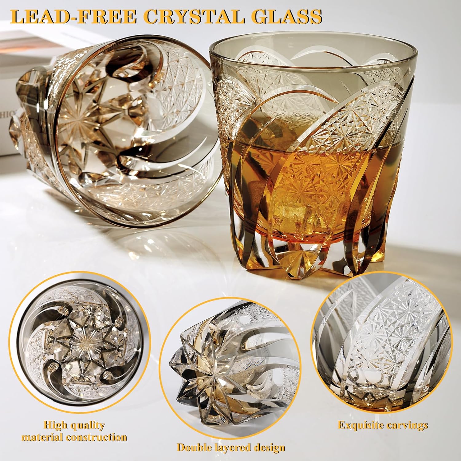 Old Fashioned Whiskey Glasses Edo Kiriko Whisky Glass - 11 Oz Hand Cut Wineware For Scotch, Bourbon, Liquor and Cocktail Drinks - Great Whiskey Gifts In Gift Carton (2 Pack) - Image 3
