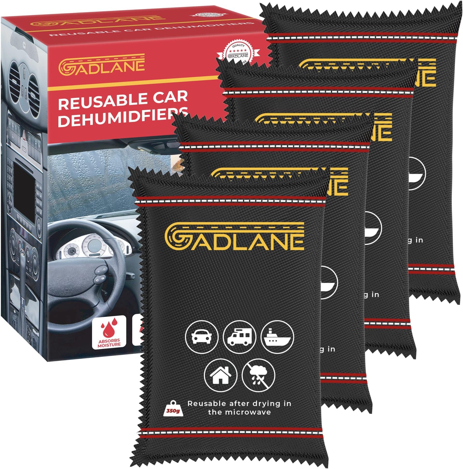 GADLANE Reusable Car Dehumidifier Clear Eliminates Foggy Windscreen Moisture Damp Absorber Caravan Van Silica Gel 350g Bags (Pack Of 4)