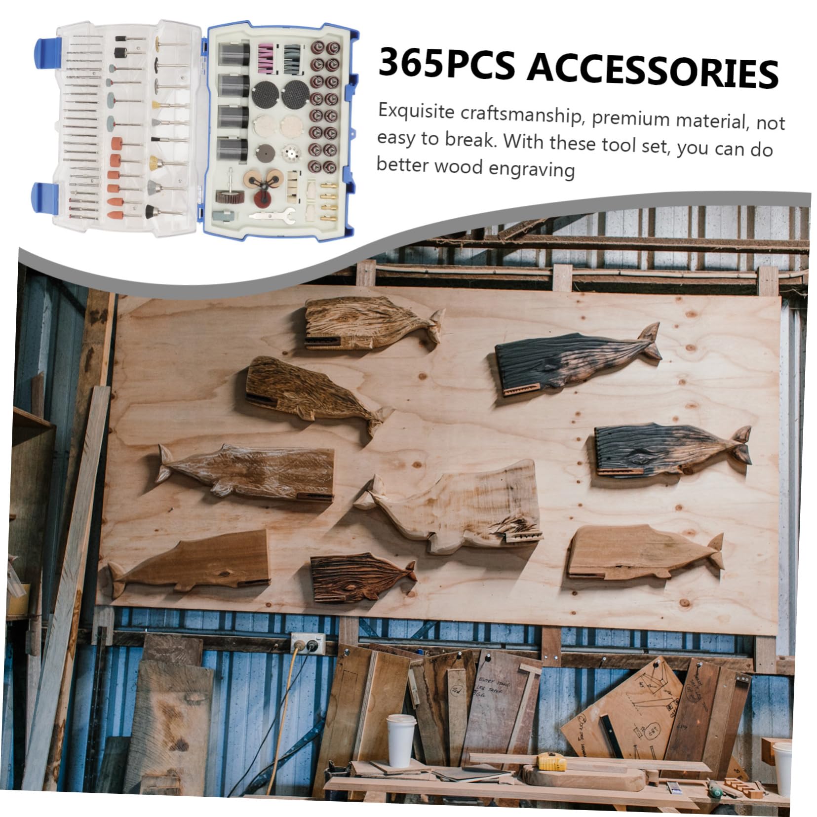 Kit de Accesorios para Herramienta Rotativa de 365 Piezas | Puntas de Acero Goma, Pulido y Rectificado para Bricolaje en Vidrio y Madera