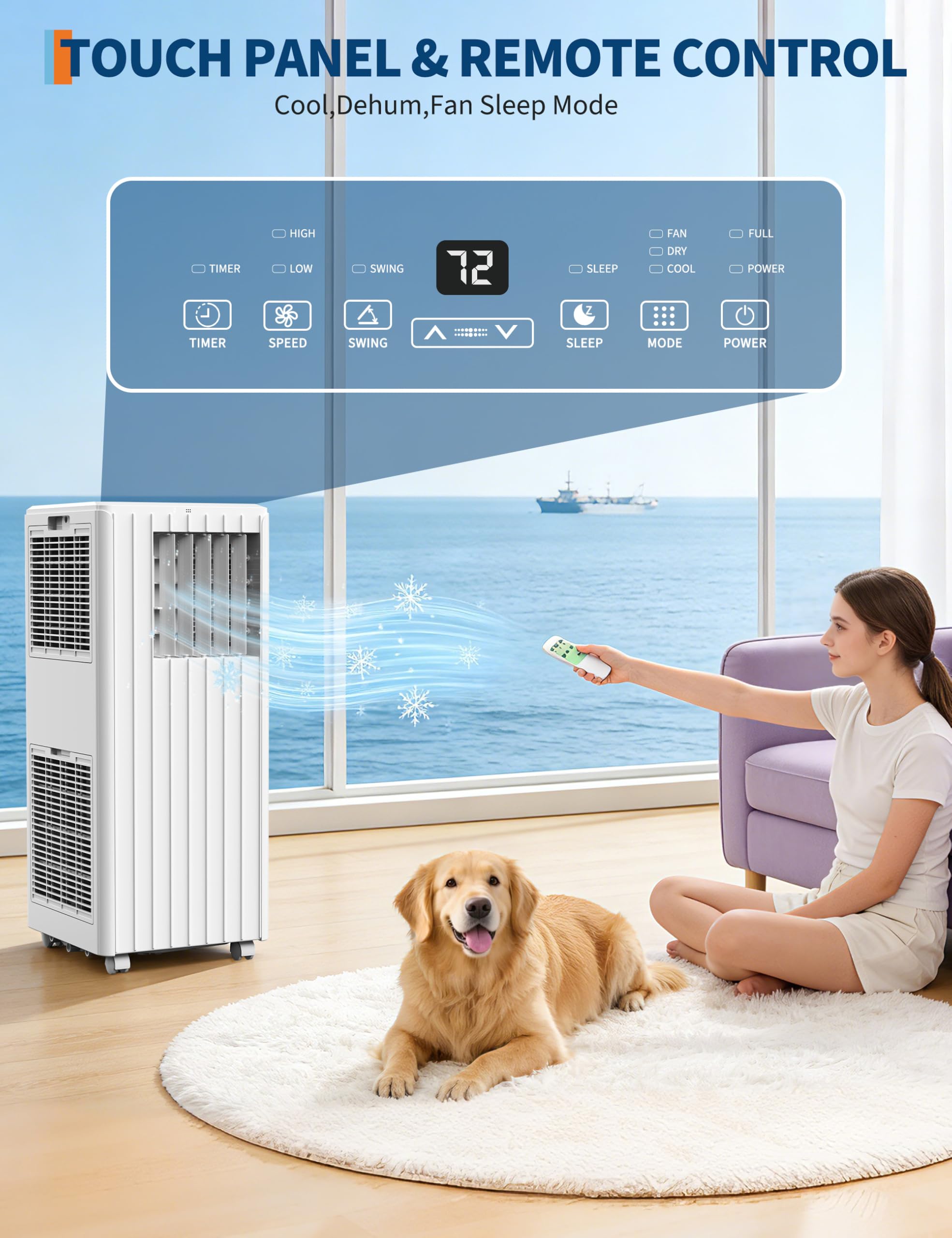 Garvee 8000 BTU Przenośny klimatyzator, kompletny zestaw okienny i pilot zdalnego sterowania w zestawie - Łatwa instalacja, chłodzi 350 metrów kwadratowych Ft Rooms, 24-godzinny timer, tryb uśpienia