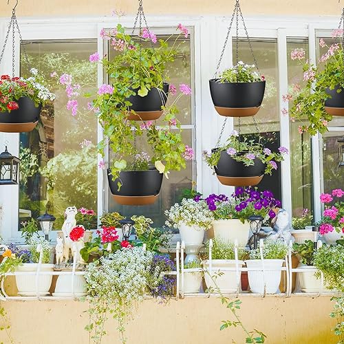Miniatura 2 de Remerry Juego de 6 macetas colgantes de 11.2 pulgadas para plantas de interior y exterior, juego de macetas colgantes de plástico con agujeros de