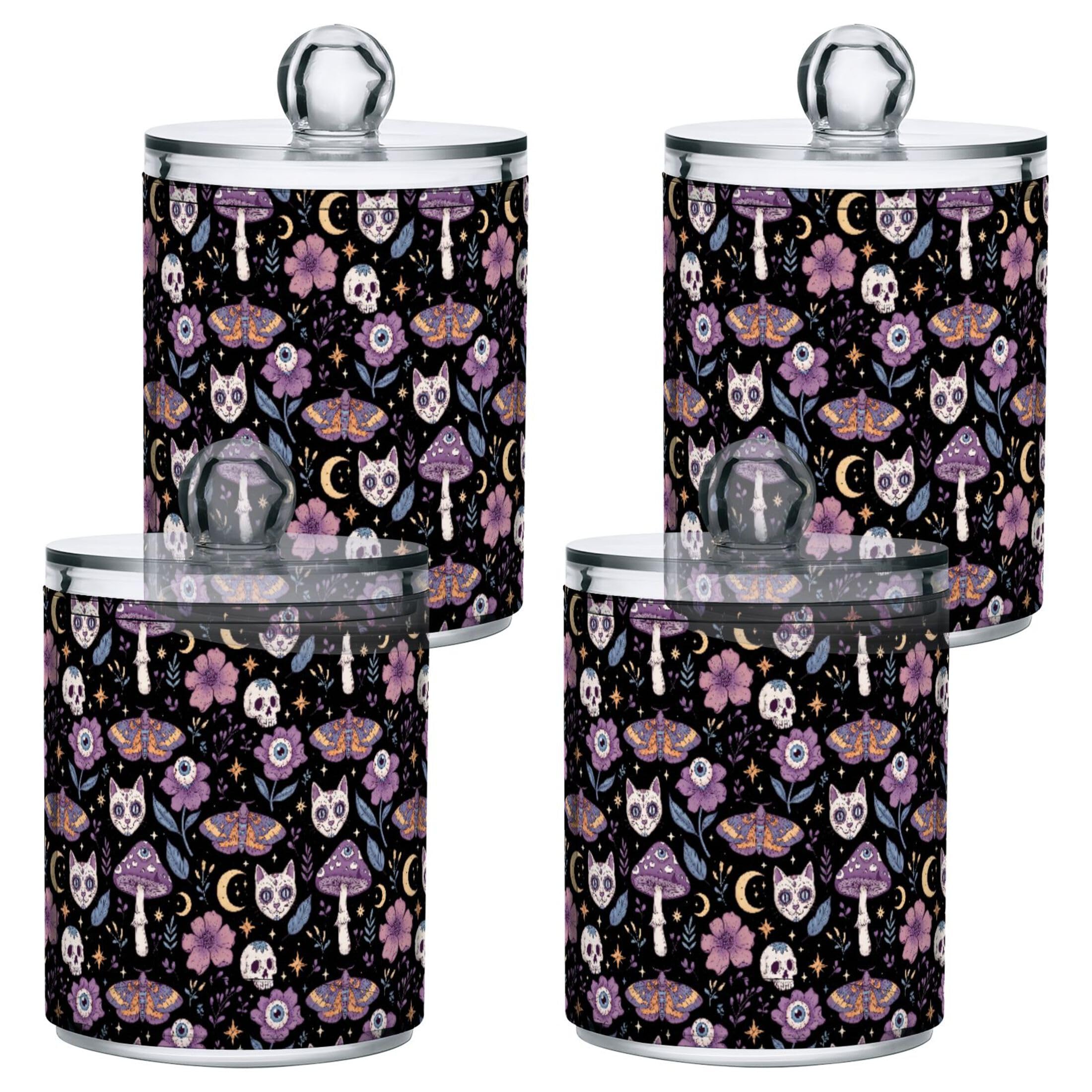Rangement maquillage et boîte cotons-tiges plastique avec motif chat fleurs