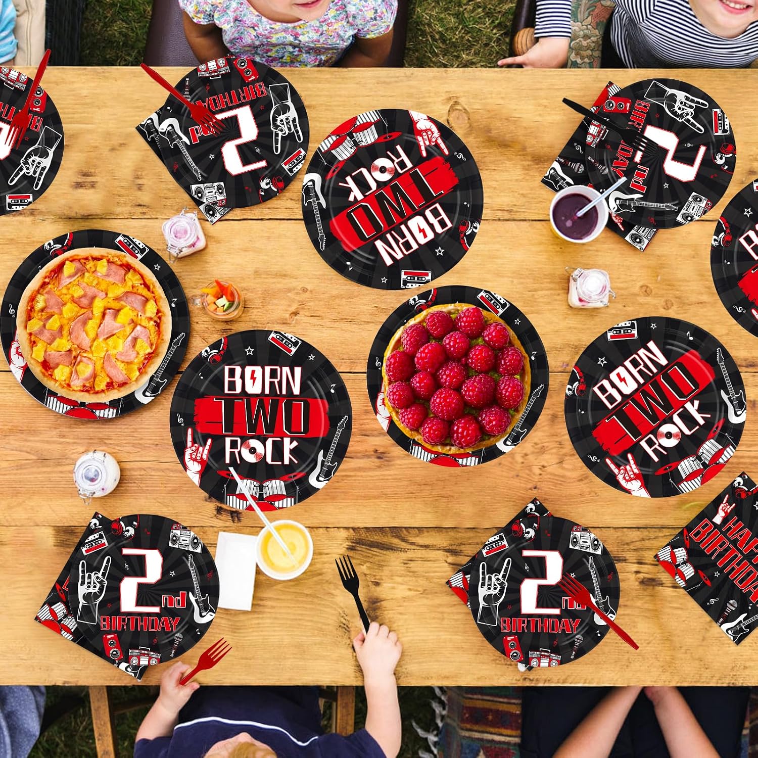 96Pcs 2nd Rock and Roll Party Decorations Music Theme 2nd Birthday Plates and Napkins Born Two Rock Tableware Set for 2 Years Old Musical Hip Hop Birthday Retro Baby Party Supplies, Serves 24