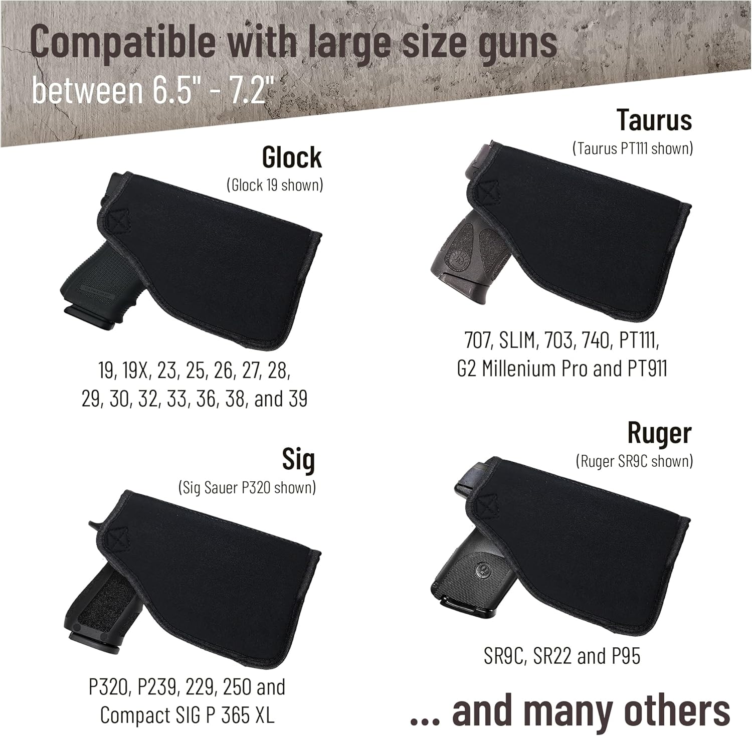 IWB Gun Holster by PH - Concealed Carry - Soft - Fits Full Size Firearms with Laser S&W M&P Shield 9mm / .40-1911 Models - Taurus PT111 G2 - Sig Sauer - Glock 19 17 27 43 - Beretta - Walther