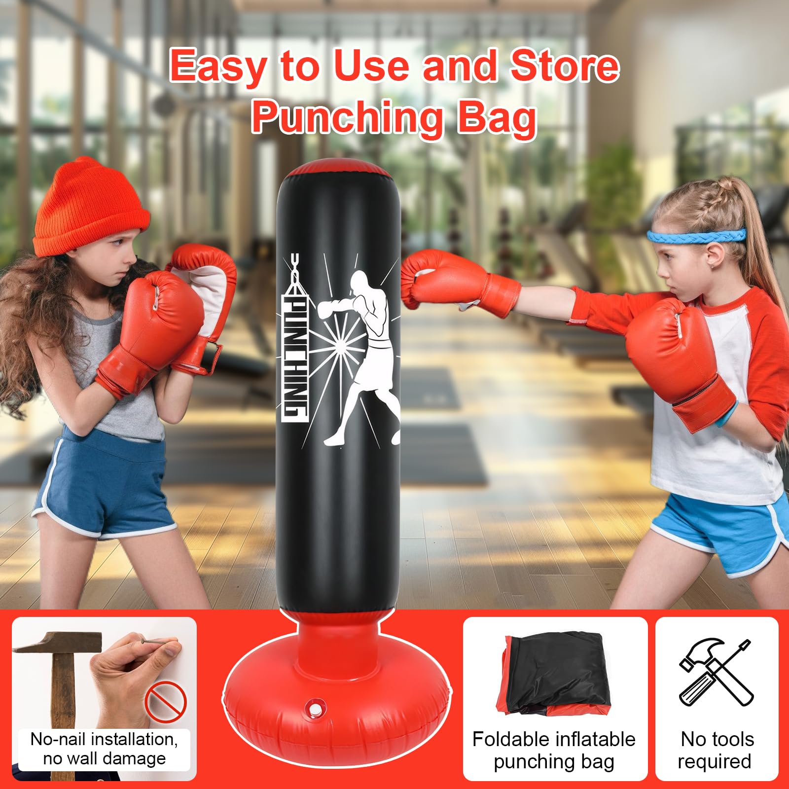 Sac De Boxe Gonflable Pour Enfants De 3 à 10 Ans Rose – Joli Set De Sacs De Boxe Pour