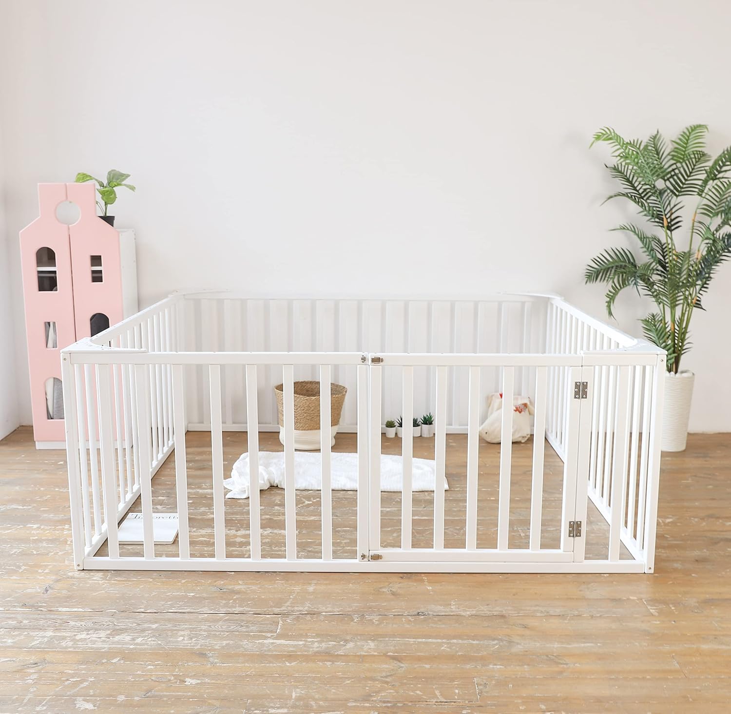 White Toddler Girl Bed with Rails - Montessori Wooden Floor Bed from Sturdy Alder Wood - Tall Toddler Floor Bedframe with Rails by BUSYWOOD, (Small/Twin/Full/Queen/King), Handmade (Model 20)