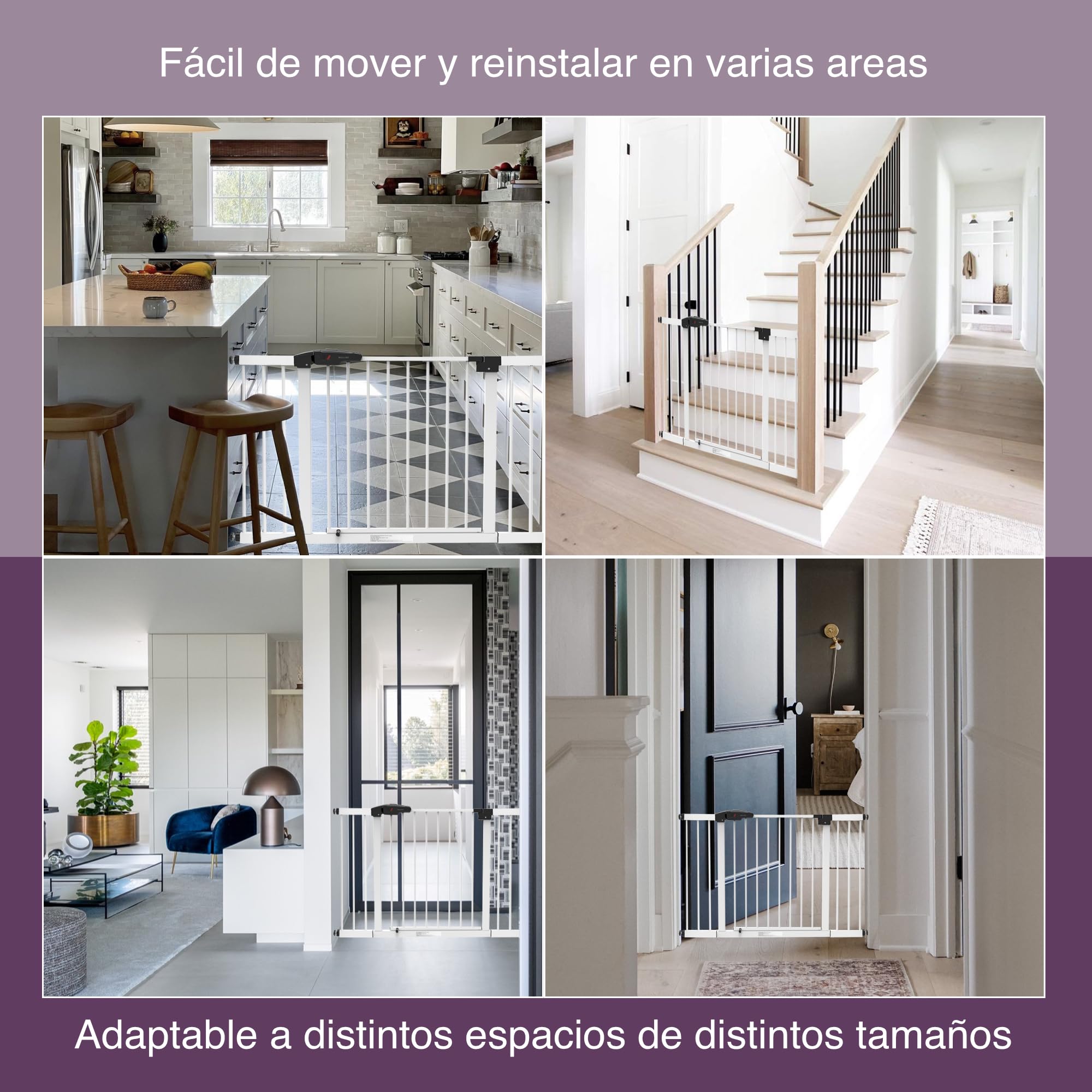 Barrera Seguridad Extra Alta (90cm) y Extensible (76-121cm) | Barrera para Perros y Pequeños de la Casa con Sistema Doble de Cierre Automático y Montada a Presion. Vallas para Perros para Varias Areas