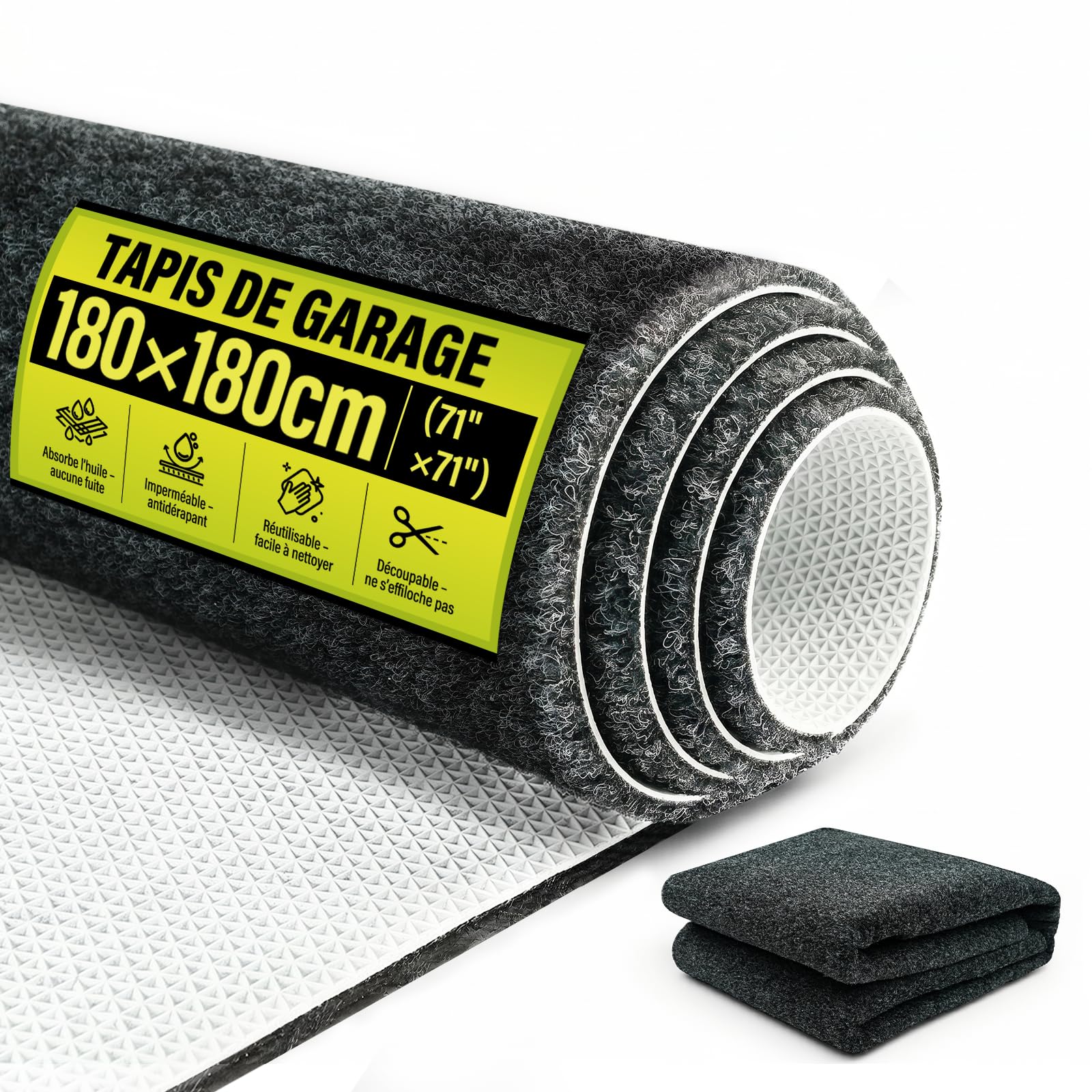 Tapis Anti-Huile Garage 180×180 cm, 6 mm Base Caoutchouc Antidérapante