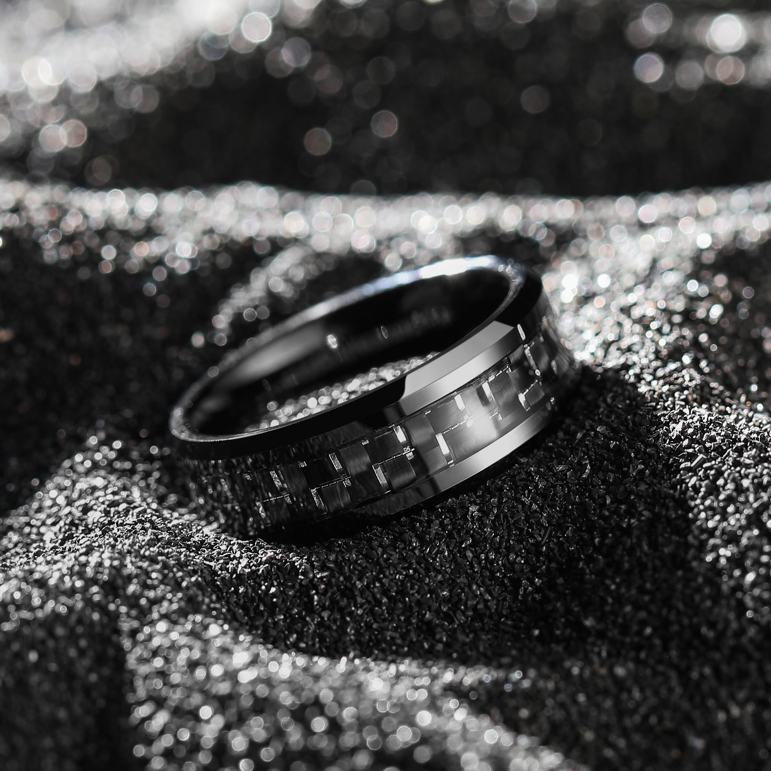 King Will GENTLEMAN Herren Schwarzer Wolframkarbid 8mm Ring mit Carbonfaser-Einlage, Komfort-Fit Ehering