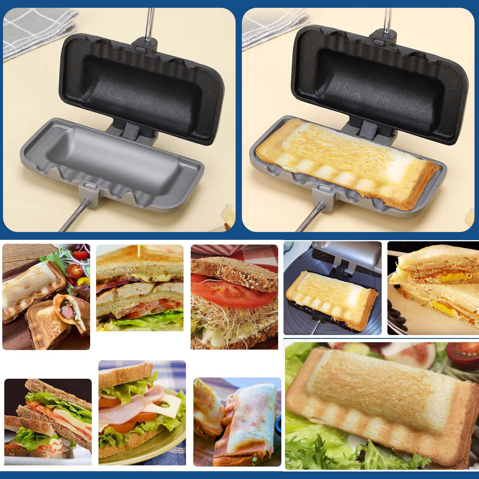 Machine à Sandwich Chaud Anti-adhésive Amovible – Double Face Universelle, Poêle Grill IH Compatible Gaz & Induction, Croustillant Parfait