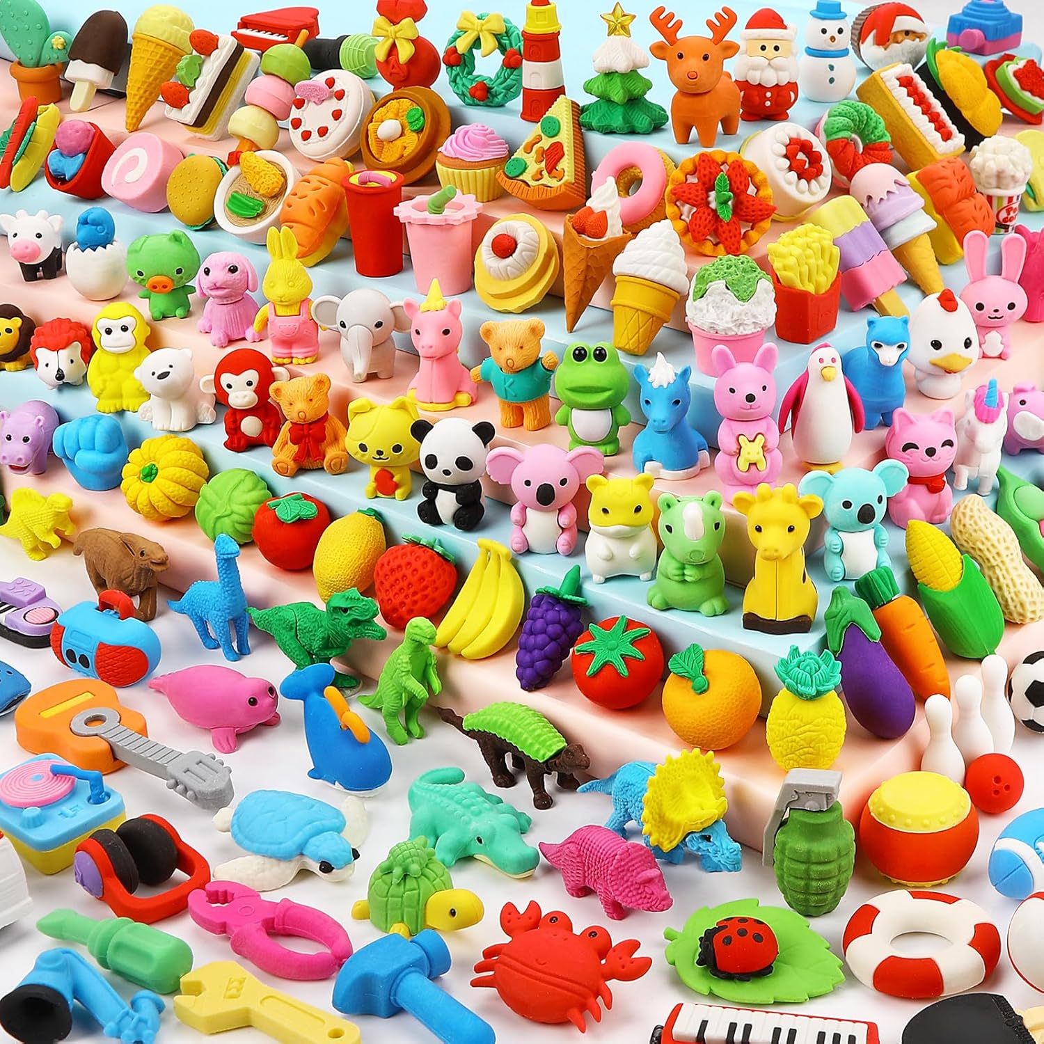 Moosia 150 Pack Animal Pencil Erasers for Kids Bulk Desk Pet Toy 3D Mini Puzzle Erasers Take Apart Erasers Treasure Box Toys Game Prize Party Favors Gift Classroom Prize Reward Back to School Supplies