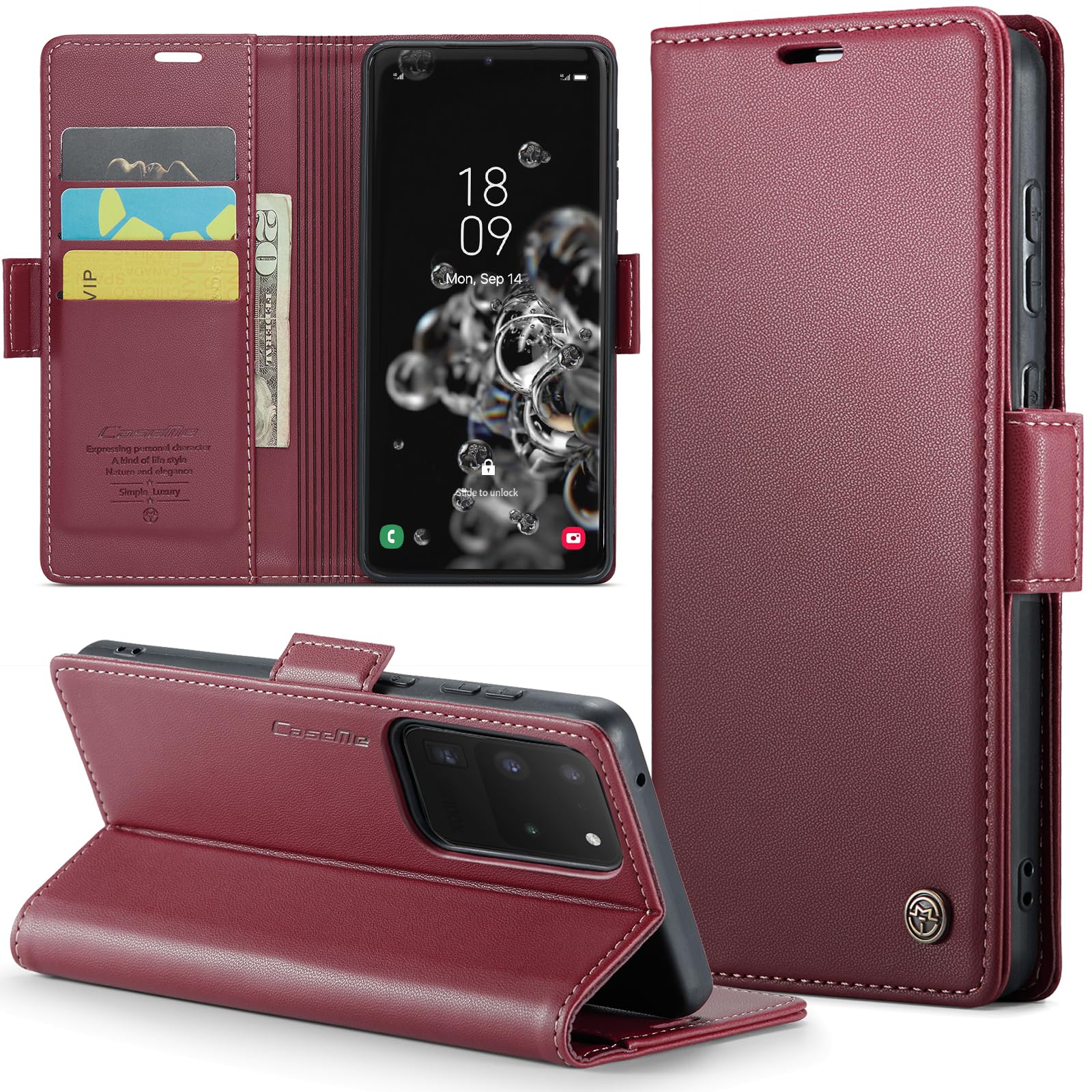 Samsung Galaxy S20 Ultra 5G Wallet Case with [RFID Blocking] Card Holder Magnetic Kickstand,Leather Flip Protective Case Wallet for Samsung Galaxy S20 Ultra 5G 6.9 Inch -Red