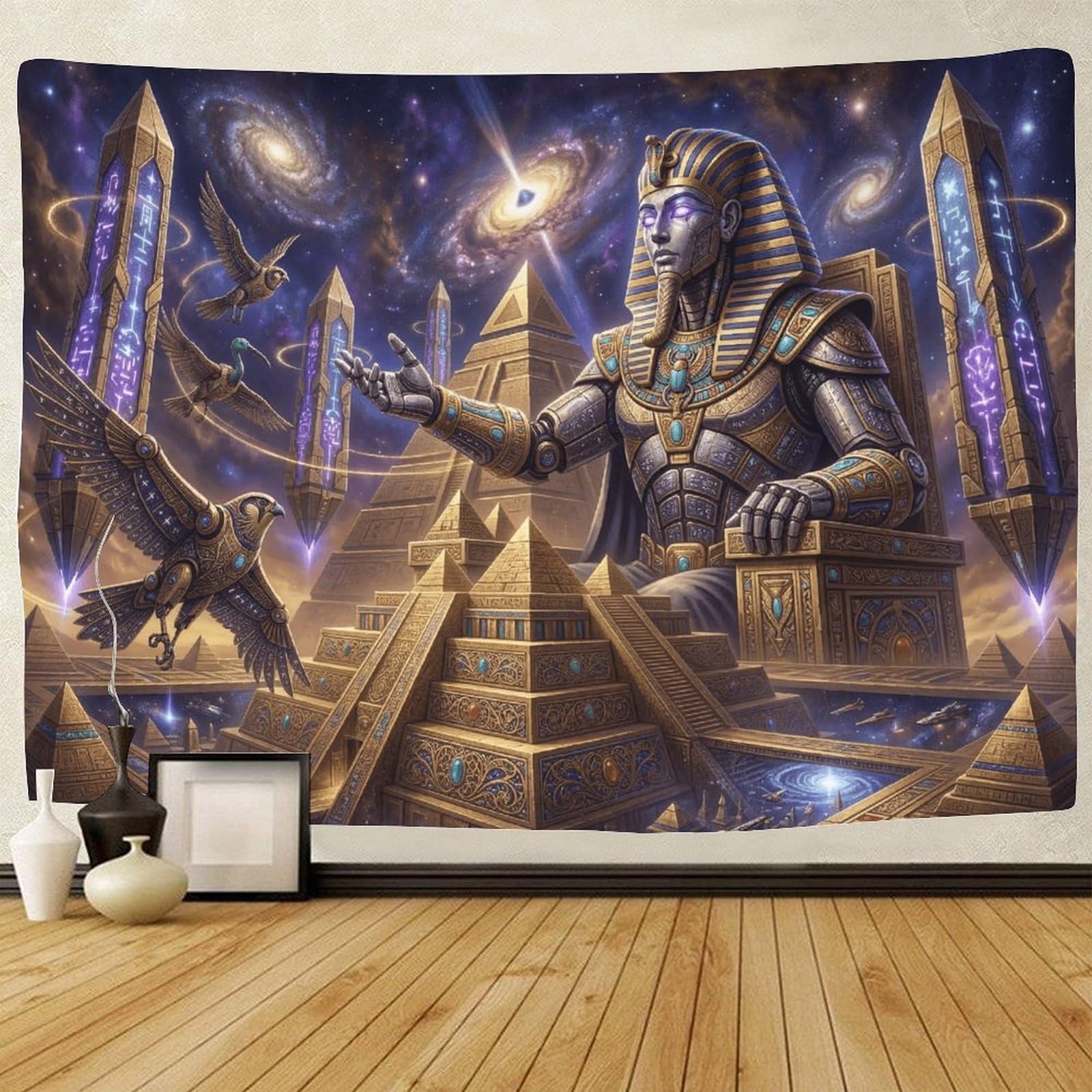 GPMNBCXZK Egyptian Pharaoh Wall Tapestry Futuristic Wall Art Decor 3D Printed Pyramids Dorm Living Room Bedroom 180cmx230cm