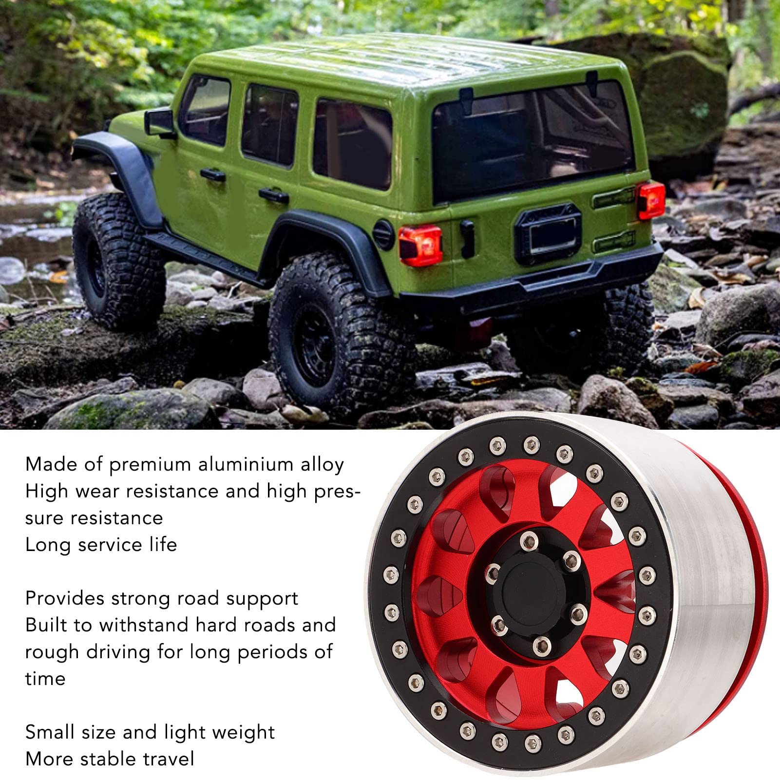 4 cerchi per ruote di auto RC, ruote di ricambio in lega di alluminio per auto RC SCX6 1/6, ruota da 2,9 pollici leggera e resistente per auto telecomandate fuoristrada, con forte (Rossa)