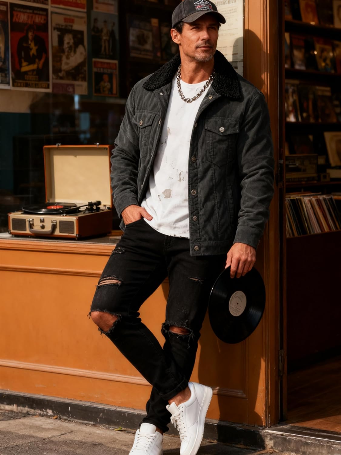 KEFITEVD Men's Corduroy Jacket Sherpa Lined Fleece Trucker Jackets Winter Coat Warm Thick Jacket for Casual Work Cargo - Image 3