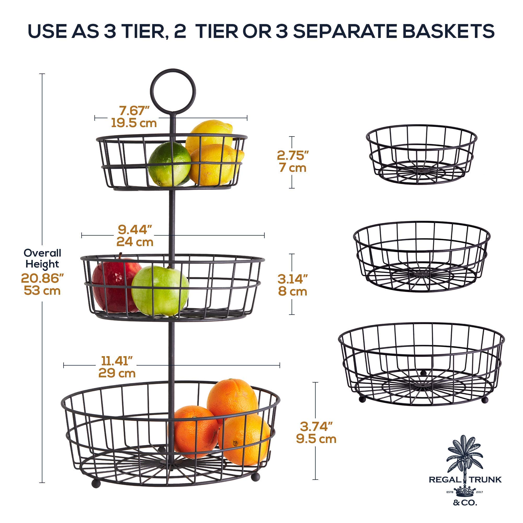 Buy 3 Tier Fruit Basket French Country Wire Baskets by REGAL TRUNK