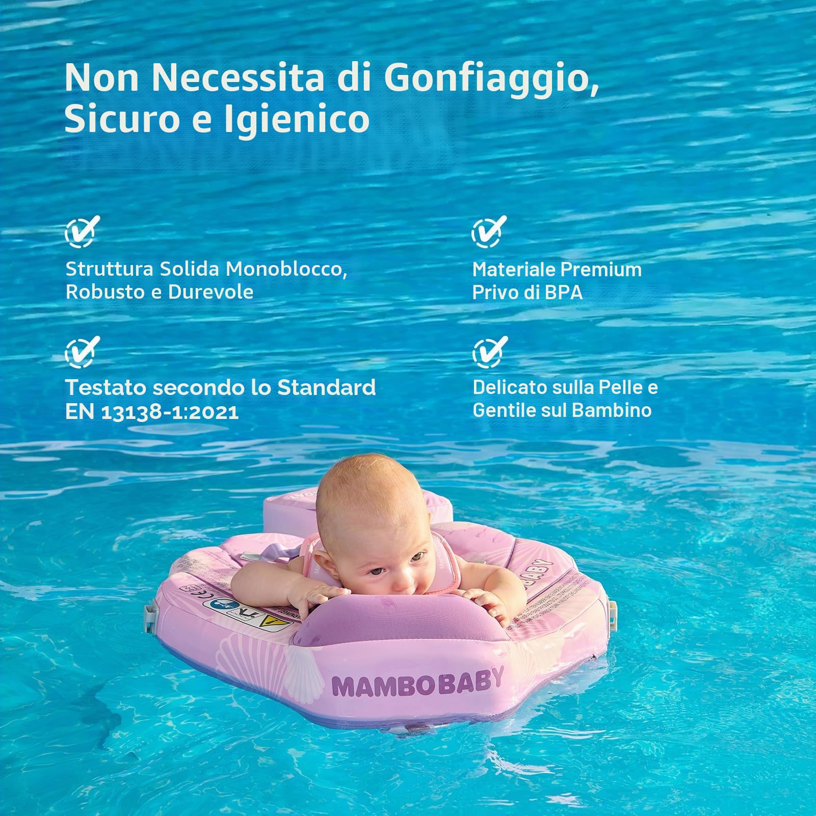 HECCEI Salvagente Bambini, Mambobaby Non Gonfiabile Ciambella Neonato Morbido e Delicato Sulla Pelle Swim Float Trainer per 3-24 mesi