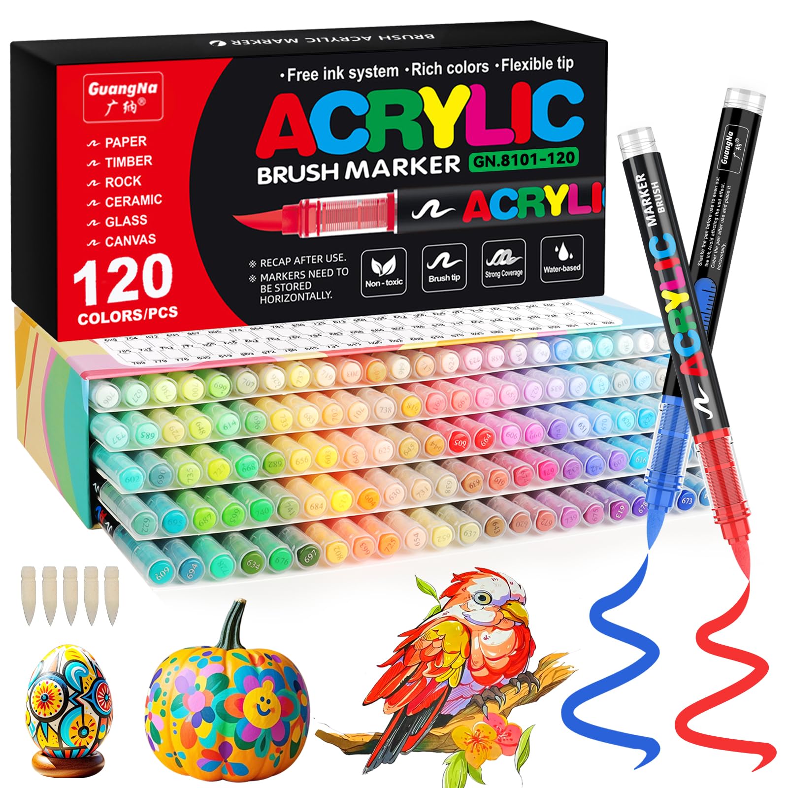 Funnasting 120 Color Rotuladores Acrilicos, Cabeza de Cepillo Suave Rotulador Acrilico, Marcadores Acrílicos para Colorear Vidrio, Pinturas Rupestres y Artículos de Artes y Oficios de Bricolaje