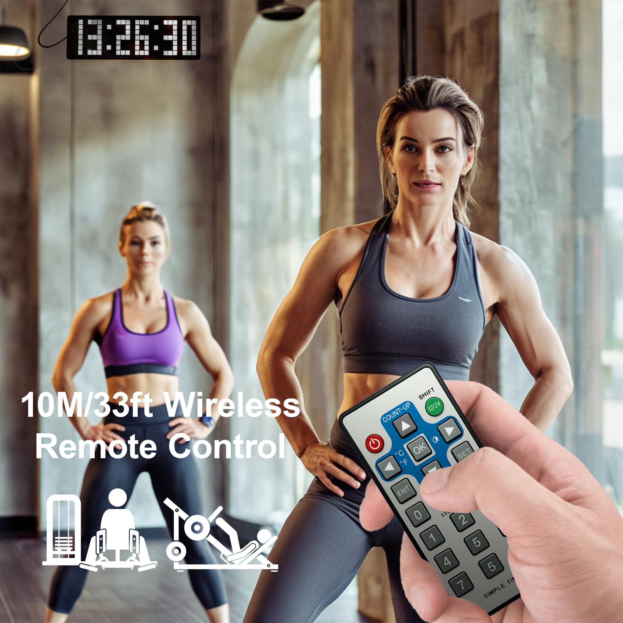Temporizador de Gimnasio, 13.2" Grande Reloj de Pared Digital, LED Gym Timer con Countdown & Up Cronometro, Brillo Ajustable,Sportivo Timer con Control Remoto para Casa Fitness Oficina Cocina