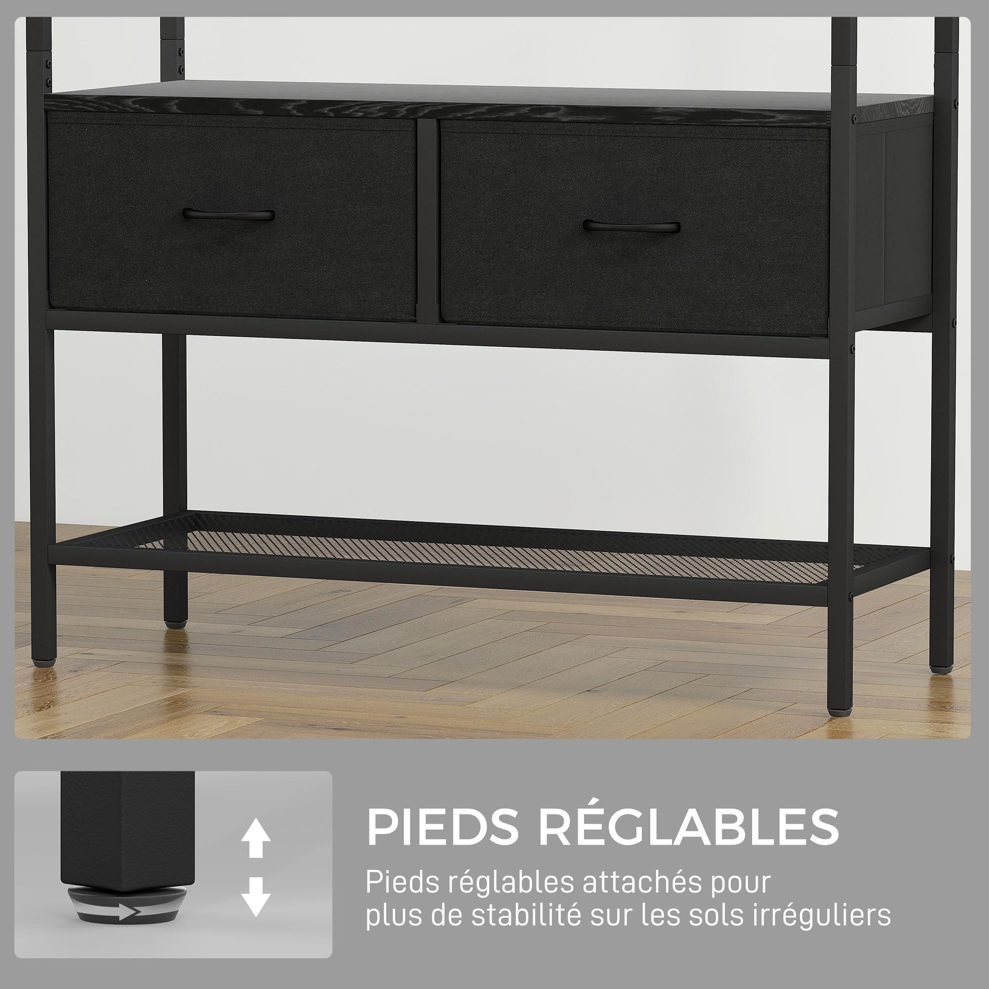 HOMCOM Porte-manteau Vestiaire 2 Tiroirs en Tissu 80 x 30 x 180,5 cm Noir