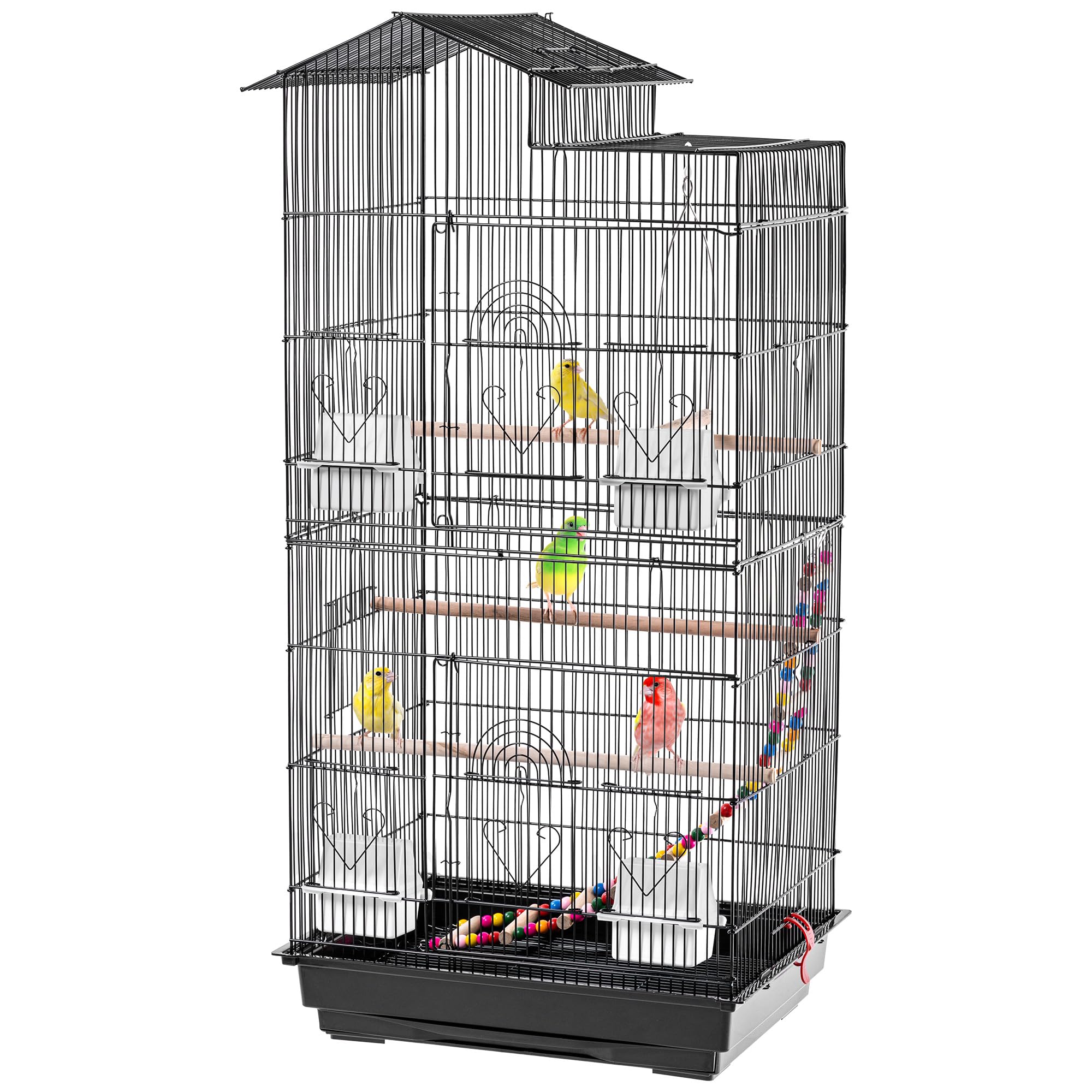 KADAX Voliera per uccelli 46 x 36 x 100 cm, gabbia per uccelli con posatoi, scala, altalena e mangiatoie, casetta per uccelli in metallo, grande gabbia per pappagalli, gabbia per pappagalli