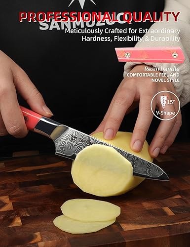 Miniatura 2 de Cuchillo de cocina de 5 pulgadas, cuchillo de chef profesional de cocina, acero en polvo de damasco ultra afilado con mango de resina de espiga